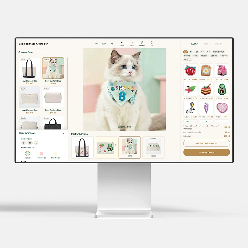 Interactive canvas studio for bags